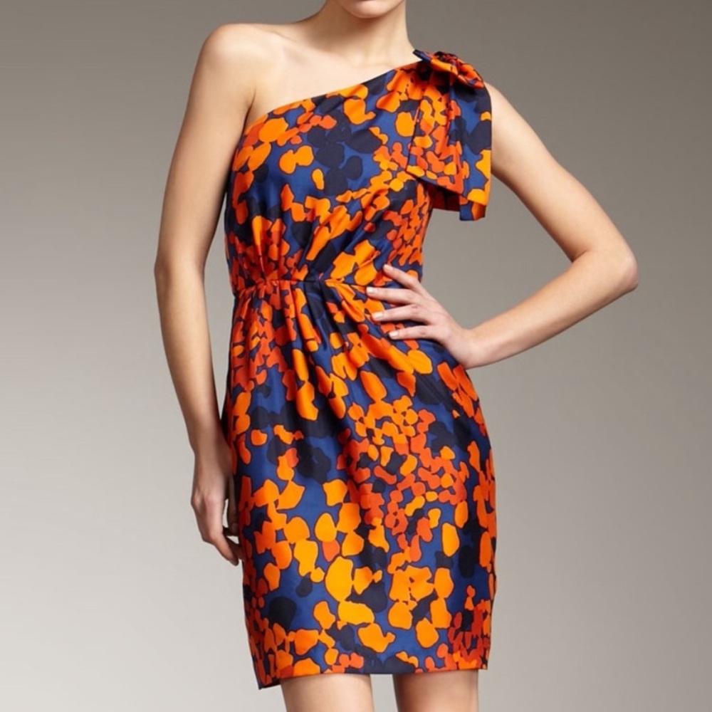 Moilly One-Shoulder Orange and Black Dress